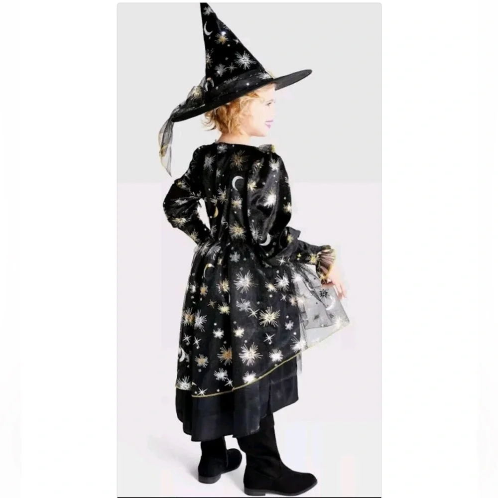 Kids' Light Up Moon & Star Witch Halloween Costume Dress - Size Medium 8-10